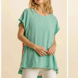 Umgee Mint Green Ruffle Sleeve Hi-Low Top